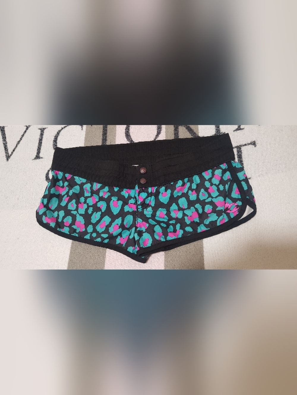 Billabong Black Shorts with Teal and Pink Leopard Print